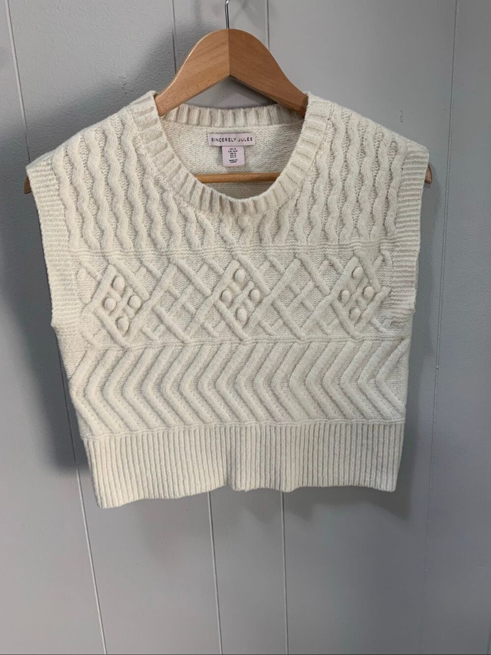 Sincerely Jules Ivory Cable Knit Sweater Vest Small Textured Cozy Cottagecore